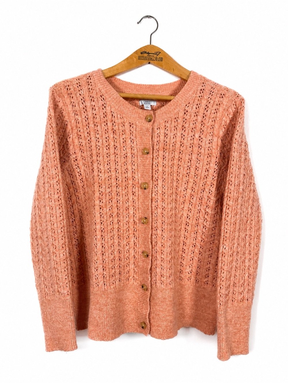 Croft & Barrow Chunky Knit Coral Cardigan Sweater Size L Cabincore Cozy Fall